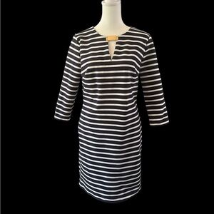 Michael Kors Navy and White Striped Long Sleeve Dress